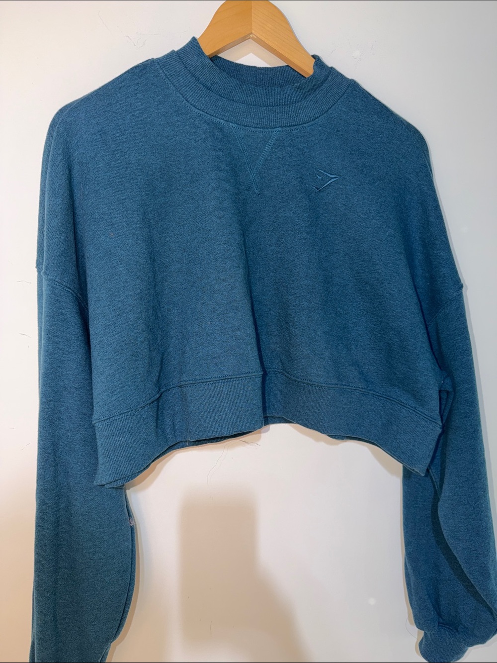 Gymshark Women's Cropped Crewneck Sweatshirt - Teal Blue size medium oversized